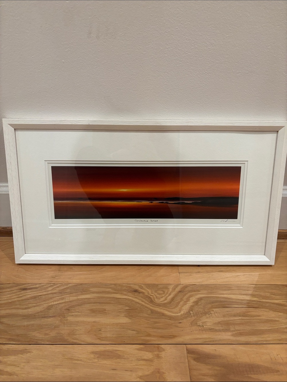 Framed Sunset Panorama Wall Art - White Frame, Orange-Red Print